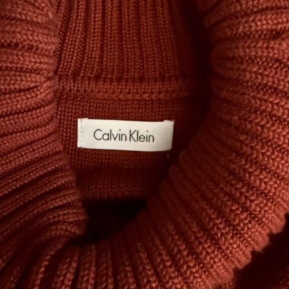 Calvin Klein Rust Orange Sleeveless Turtleneck Cable Knit Sweater Dress Size S/M - Picture 6 of 11